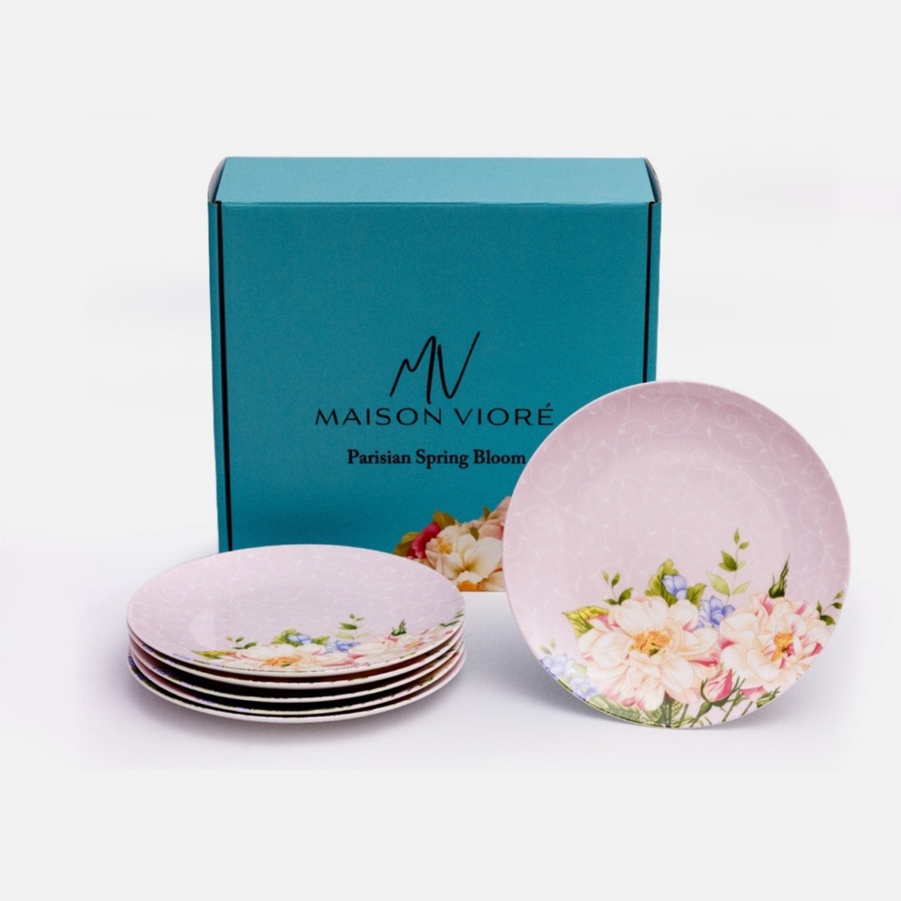 Maison Viore Parisian Spring Bloom 8” Salad Plates Set of 6 Pink